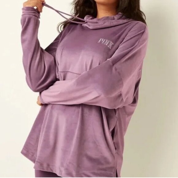 PINK Victoria's Secret Tops - PINK Victoria's Secret Velour Cowl Neck Pullover, Purple - Size S